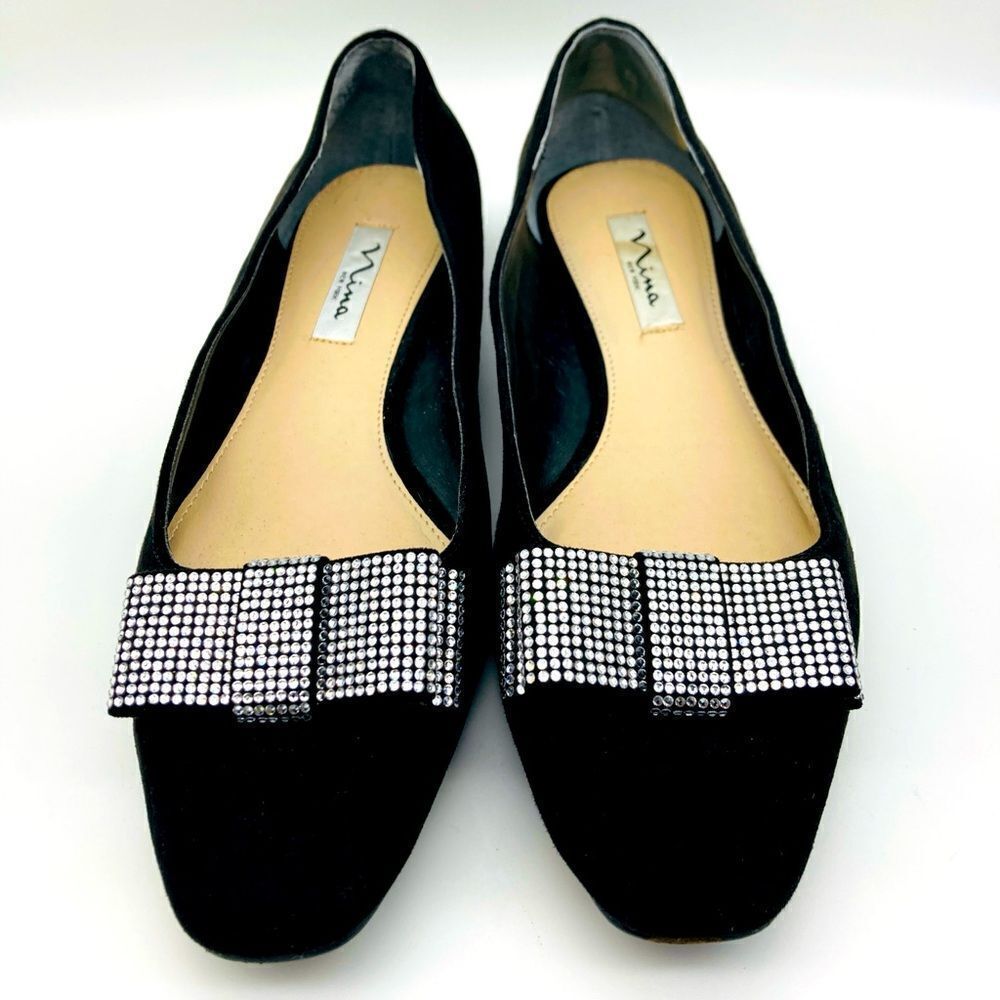 Nina Black Suede Ballet Flats Size 9,5M